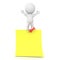 3D Character standing victorious on yellow post it note