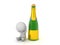 3D Character stressed next to champagne bottle