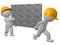 3d character two work men carrying sheet of checker plate