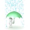 3D Character with Umbrella and Rain above