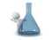 3D Character Waving from Behind Laboratory Flask