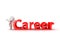 3D Character waving and leaning on career sign