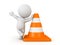 3D Character waving and leaning on orange traffic cone