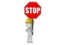 3D Character wearing hard hat holding a stop sign