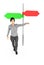 3d character , woman gesturing with his hand while standing near to a empty direction post