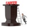 3d character , woman , running to climb up a ladder laying over a podium with careers text on top of it