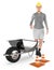 3d character , woman , wheel barrow and traffic cone,s