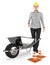 3d character , woman , wheel barrow and traffic cone,s