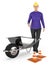 3d character , woman , wheel barrow and traffic cone,s