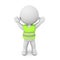 3D Character with yellow vest and hands raised