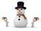 3D Characters in Elf Hats Looking Up at Large Snowman