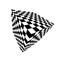 3D checkered cube in perspective focused on corner. Isometric box with chequered pattern. Square shape in three