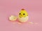 3d chick hatches with eggshells scattered all over the floor. 3d rendering illustration