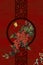 3d chinese mural red wallpaper with flowers . Suitable for use as a frame on walls