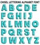 3D chisel lettering font alphabet blue