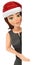 3d christmas people illustration. Business woman with santa hat pointing aside. Blank. Isolated white background