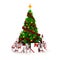 3d Christmas tree with colorful ornaments and presents