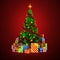3d Christmas tree with colorful ornaments and presents