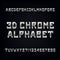 3D chrome alphabet font. Volumetric metal effect letters and numbers.