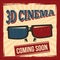 3d cinema coming soon glasses poster retro style
