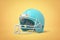 3d close-up rendering of light blue helmet for American football on sand-colored background.