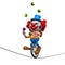 3d Clown juggles on a unicycle on a highwire