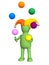 3d clown - puppet, juggling with color balls