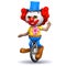 3d Clown on a unicycle waving