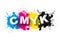 3d CMYK letters with paint splash background