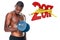 3D Composite image of determined fit shirtless young man lifting dumbbell