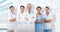 3D Composite image of portrait of smiling medical team standing arms crossed