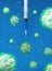3d concept. a syringe with a coronavirus vaccine injected into a coronavirus molecule. medical illustration with syringe and virus