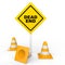 3d construction cones and dead end sign board