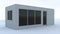 3d Container building design. Portable white office cabin container isolated.