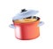 3D Cooking pan icon. Cooking pot, Boiled water in pots, pasta in saucepan and scrambled eggs in dripping pan, vector