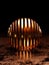 3d copper banded sphere on metallic floor against black background