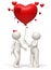 3d couple releasing a red heart balloon Valentines day