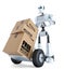 3d Courier Robot with hand truck. Free delivery concept. Isolated with clipping path