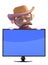 3d Cowboy sheriff looks over a flatscreen monitor