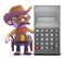 3d Cowboy sheriff next to a calculator