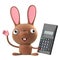 3d Crazy cartoon bunny rabbit has a calculator to hand