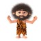 3d Crazy hairy caveman cheers with joy