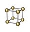3D cube gold ball and silver rod