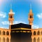 3D cube islamic site kaaba. Mosque for umro, prayer, or hajj mabrour with blue sky background