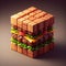 A 3d cube shaped hamburger digital art