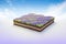 3D cubical garden grass land with lavender, soil geology cross section, 3D Illustration ground ecology isolated on blue sky