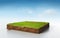 3D cubical grass land with soil geology cross section