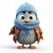3D cute bird character dressed in a snug winter coat,
