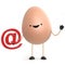 3d Cute cartoon egg character holding an email address symbol