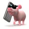 3d Cute cool piglet chats on a cellphone